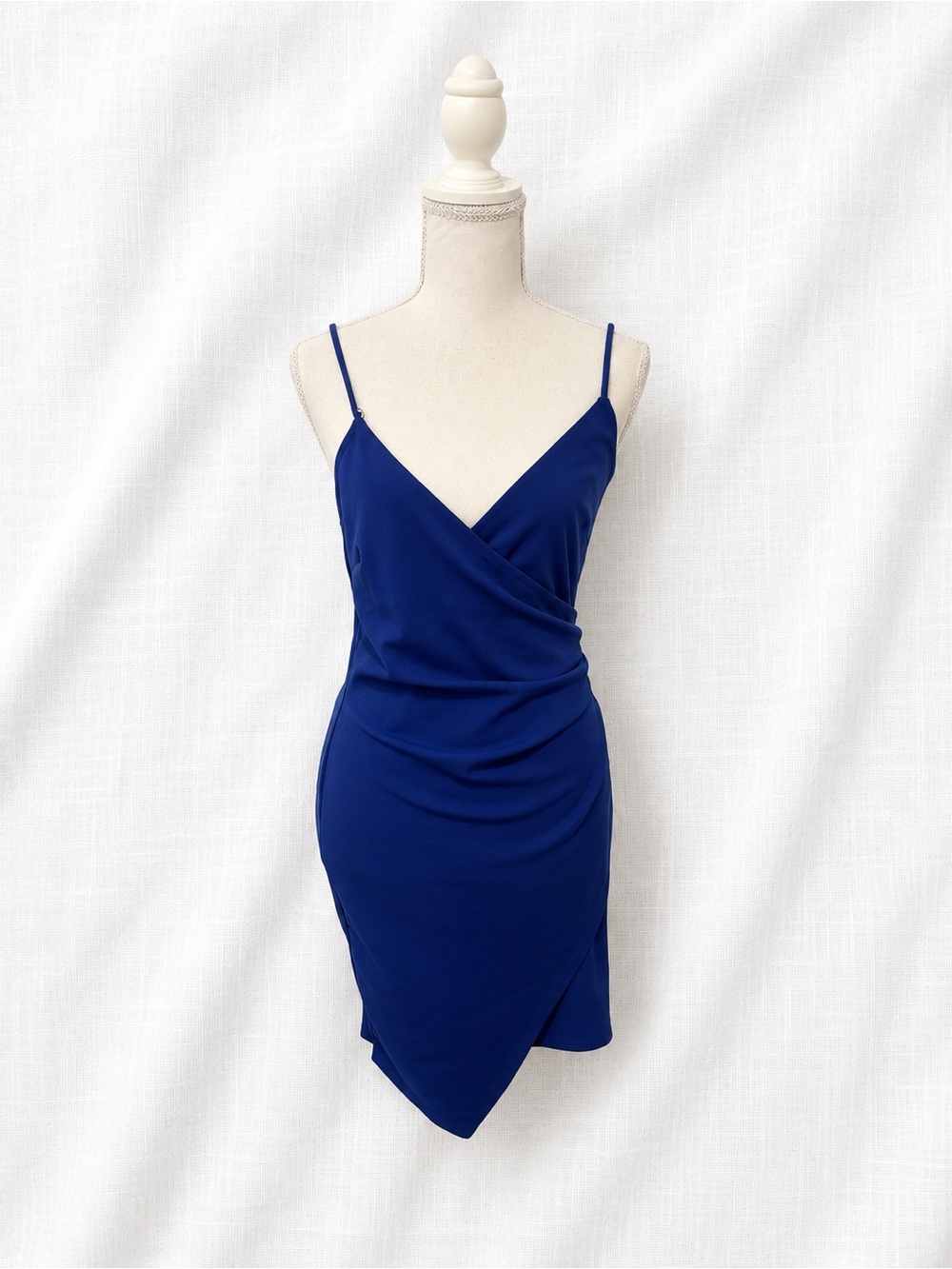 The Vintage Shop Cobalt Blue Spaghetti Strap Wrap Mini Dress